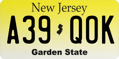 NJ license plate A39QOK