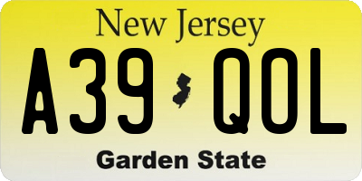 NJ license plate A39QOL