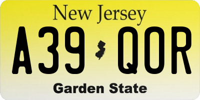 NJ license plate A39QOR