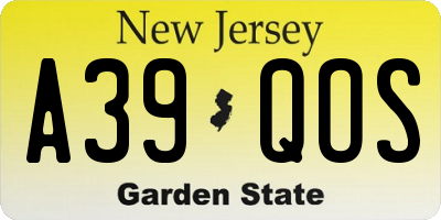 NJ license plate A39QOS