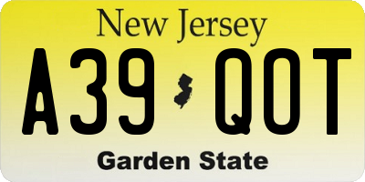NJ license plate A39QOT