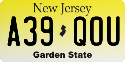 NJ license plate A39QOU
