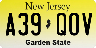 NJ license plate A39QOV