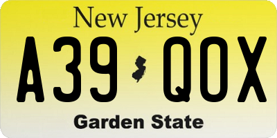 NJ license plate A39QOX