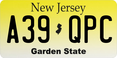 NJ license plate A39QPC