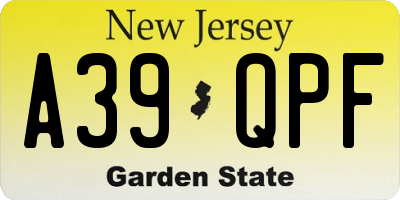 NJ license plate A39QPF
