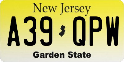 NJ license plate A39QPW