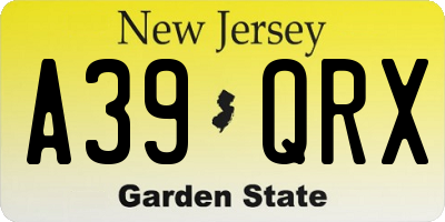 NJ license plate A39QRX
