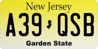 NJ license plate A39QSB