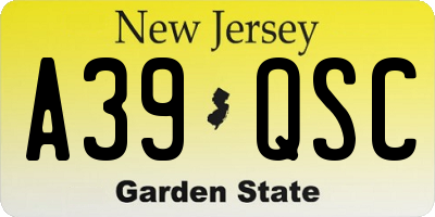 NJ license plate A39QSC