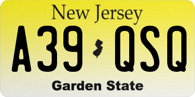 NJ license plate A39QSQ