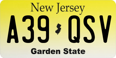 NJ license plate A39QSV