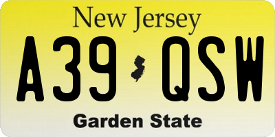 NJ license plate A39QSW