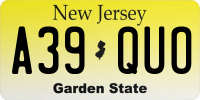 NJ license plate A39QUO