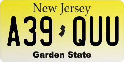 NJ license plate A39QUU
