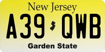 NJ license plate A39QWB
