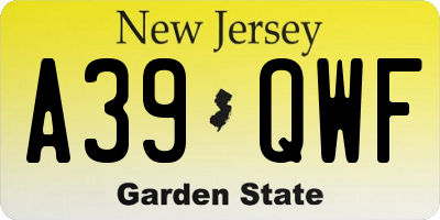NJ license plate A39QWF