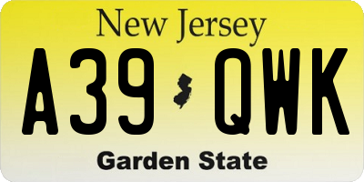 NJ license plate A39QWK