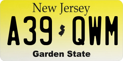 NJ license plate A39QWM