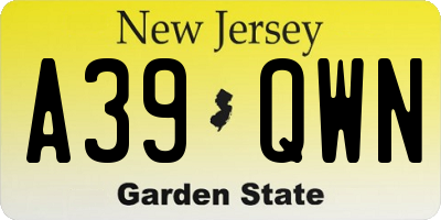 NJ license plate A39QWN