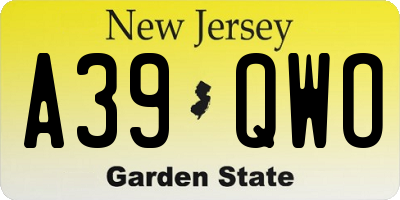 NJ license plate A39QWO