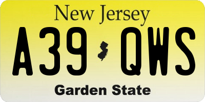 NJ license plate A39QWS