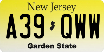 NJ license plate A39QWW
