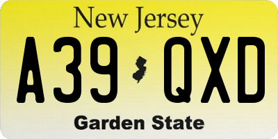 NJ license plate A39QXD