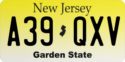 NJ license plate A39QXV