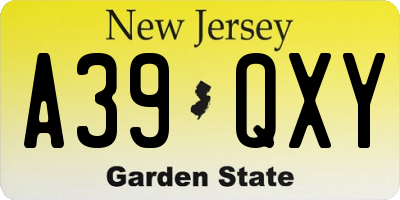 NJ license plate A39QXY