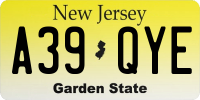NJ license plate A39QYE