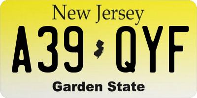 NJ license plate A39QYF