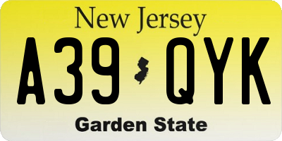 NJ license plate A39QYK