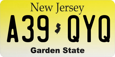NJ license plate A39QYQ