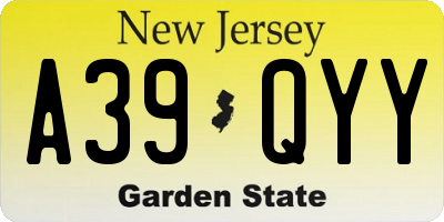 NJ license plate A39QYY