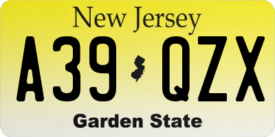 NJ license plate A39QZX