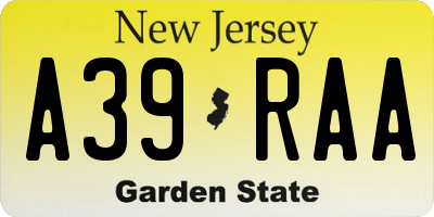 NJ license plate A39RAA