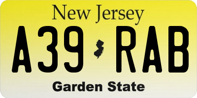 NJ license plate A39RAB