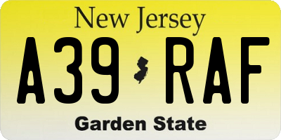 NJ license plate A39RAF
