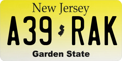 NJ license plate A39RAK