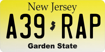 NJ license plate A39RAP