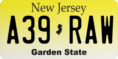 NJ license plate A39RAW