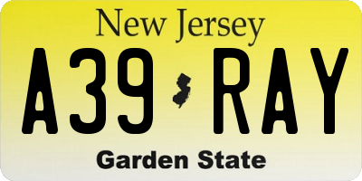 NJ license plate A39RAY