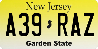 NJ license plate A39RAZ