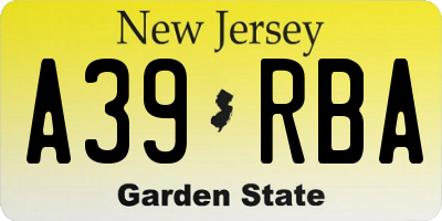 NJ license plate A39RBA
