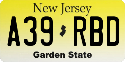 NJ license plate A39RBD