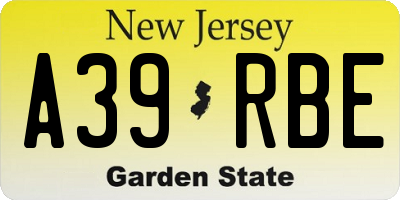 NJ license plate A39RBE