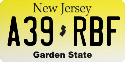 NJ license plate A39RBF