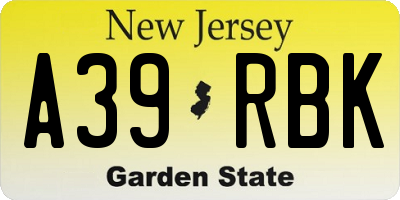 NJ license plate A39RBK