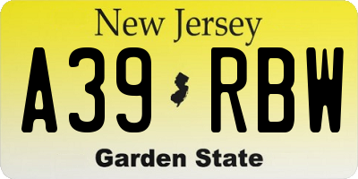 NJ license plate A39RBW